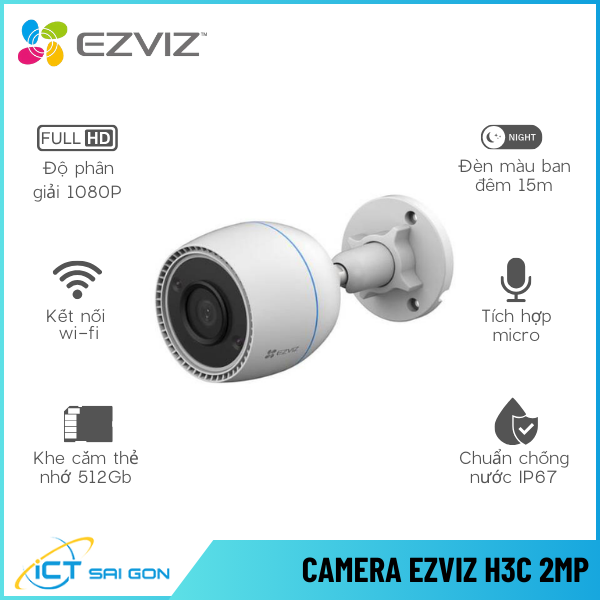 Camera IP Wifi Ngoài Trời EZVIZ CS-H3c-R100-1K2WF (2MP) 1080P, Tích hợp Míc, Tầm nhìn xa 30m
