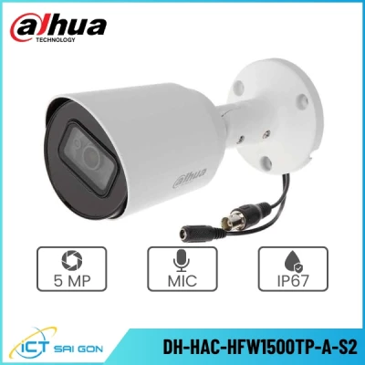 Camera HDCVI DAHUA DH-HAC-HFW1500TP-A-S2 5MP Bullet Tích Hợp Mic