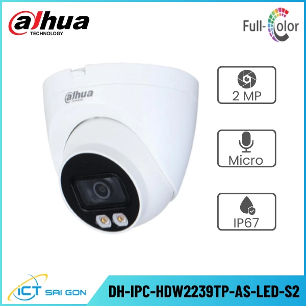 Camera IP DAHUA DH-IPC-HDW2239TP-AS-LED-S2 2MP Full Color Tích hợp Mic