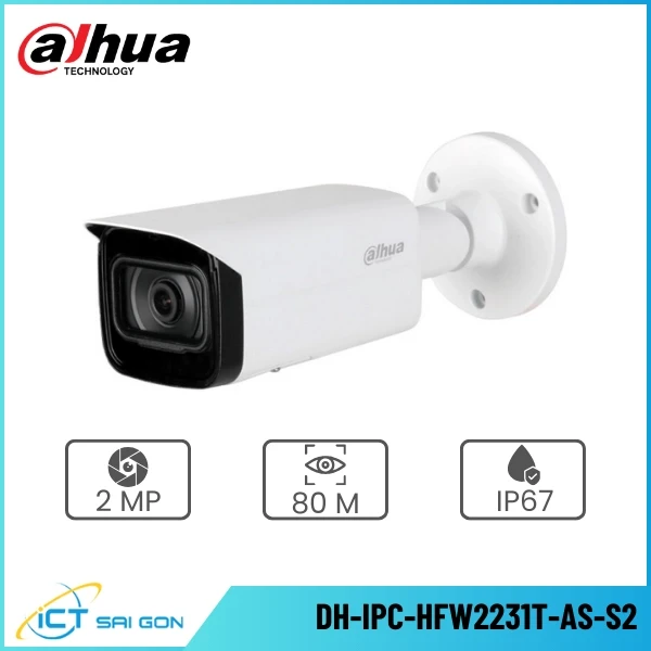 Camera IP DAHUA DH-IPC-HFW2231T-AS-S2 2MP Hỗ trợ Onvif/PoE IP67 ( Chuyên dụng nhà xưởng)