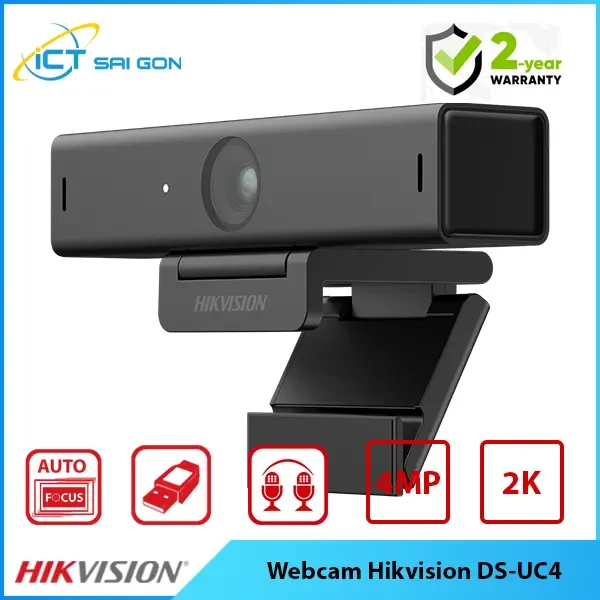 Webcam Hikvision DS-UC4 2K - Tích hợp 2 Mic – thu âm đa hướng, chống ồn thông minh, chuyên hội nghị, doanh nghiệp