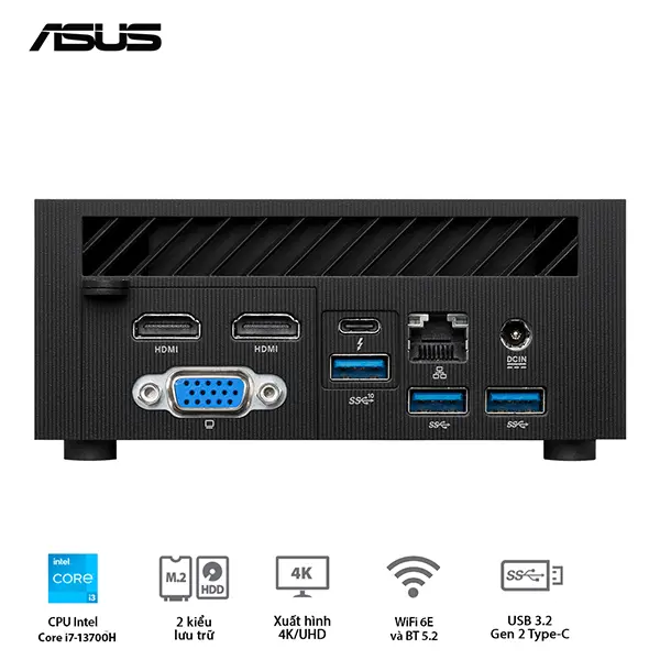 Mini PC Asus PN64-B-S7210MV (Core i7-13700H, Ram DDR5/ NVME, SATA 2.5/ Wi-Fi 6 (Gig+)/ Bluetooth® 5.0, HDMI)