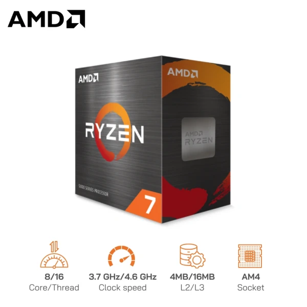 CPU AMD Ryzen 7 5700 (8 cores 16 threads, 3.7 Up to 4.6 Ghz, L2: 4M/ L3: 16M Cache) Socket AM4