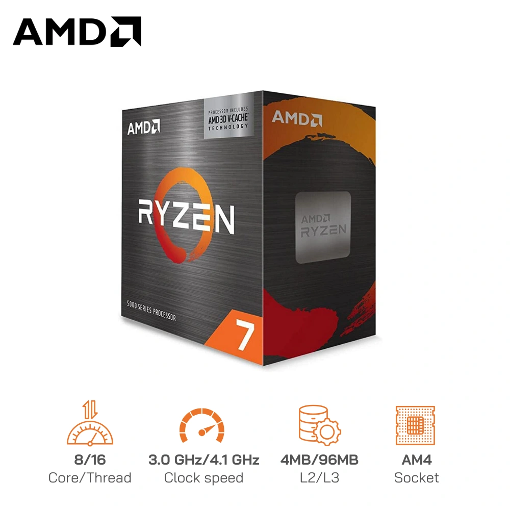 CPU AMD Ryzen 7 5700X3D (8 cores 16 threads, 3.0 Up to 4.1 Ghz, L2: 4M/ L3: 96M Cache) Socket AM4