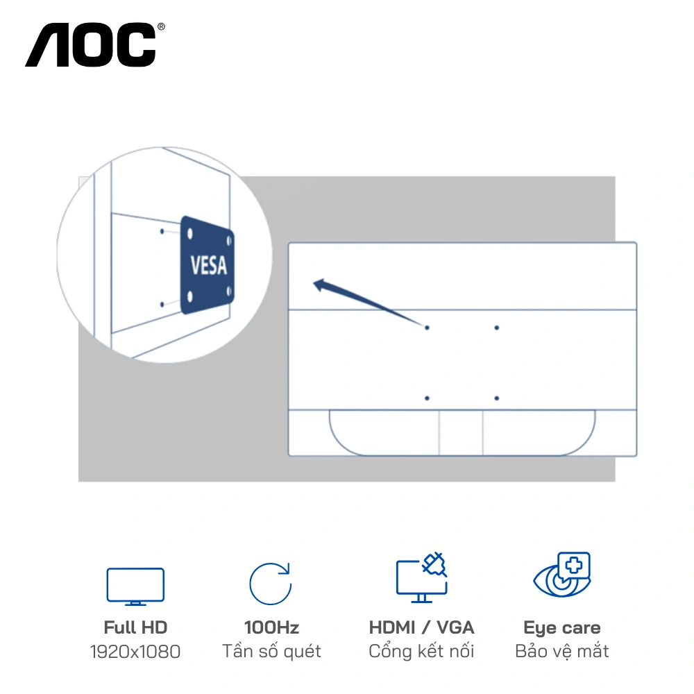 Màn hình FHD AOC 22B15H2 22 Inch /IPS/100Hz/250nits/Kết nối HDMI