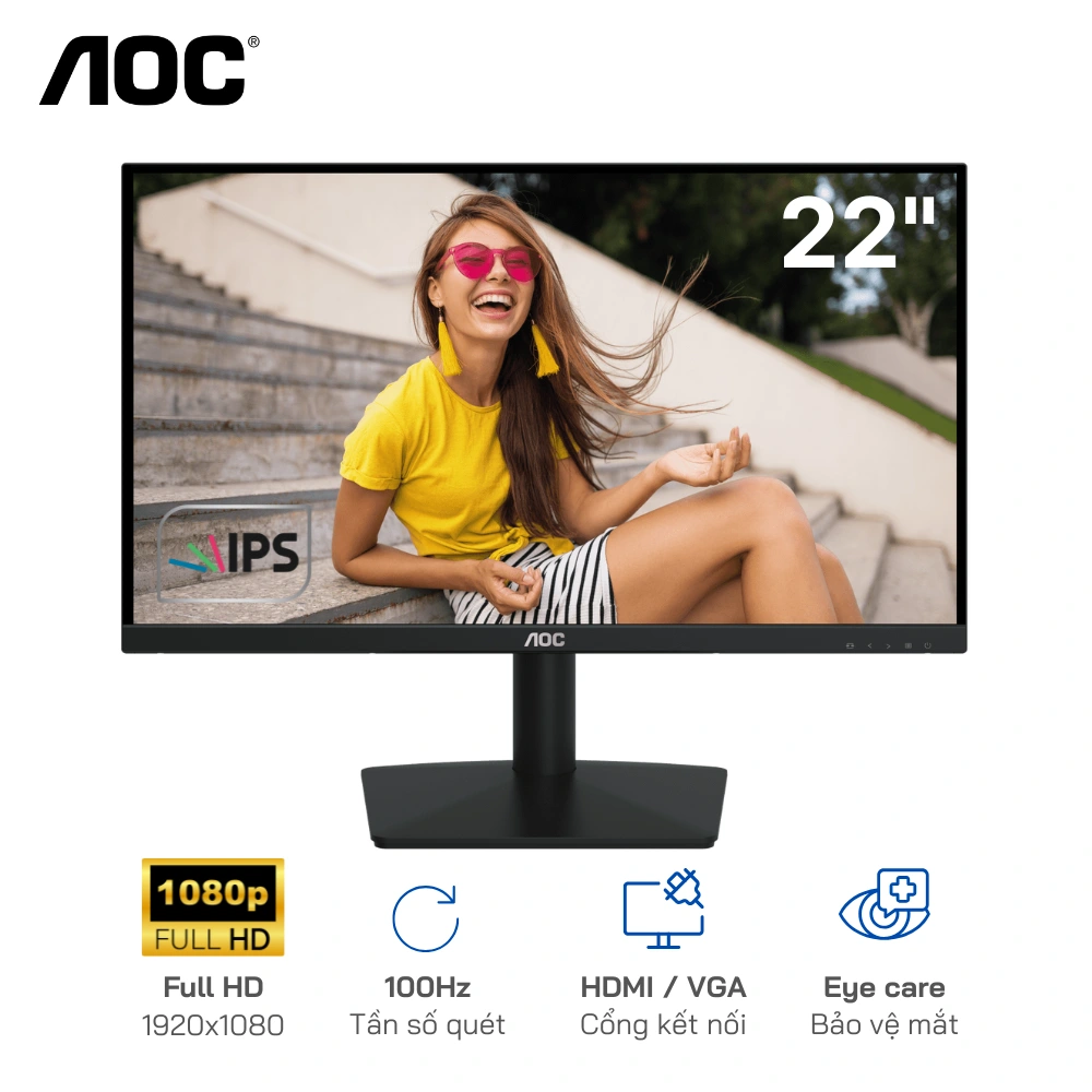 Màn hình FHD AOC 22B15H2 22 Inch /IPS/100Hz/250nits/Kết nối HDMI