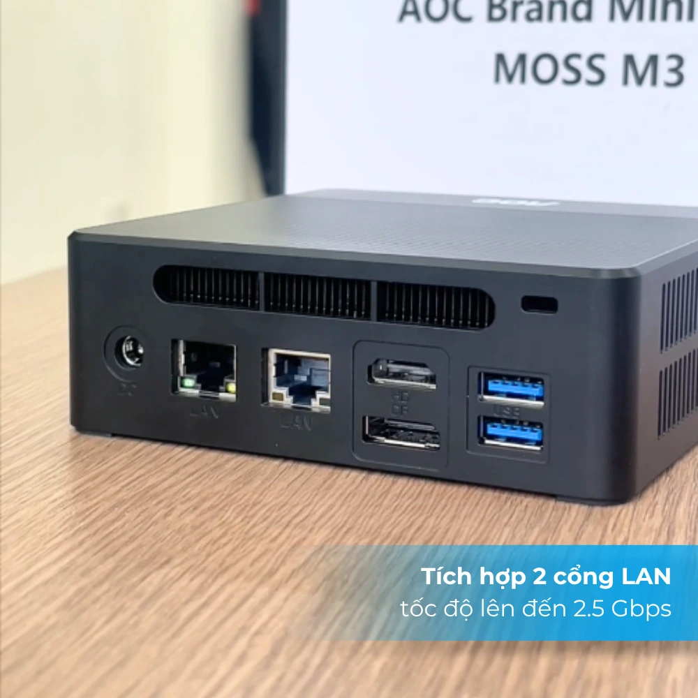Mini PC AOC Moss M3 N150 Custom (8GB DDR4/ 512GB M.2 / WIFI 6+ Bluetooth/ 2 cổng LAN 2.5Gbps)