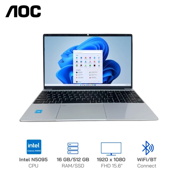 Laptop AOC N156P-P142 Intel N5095/ 15.6" FHD/ 250NITS/ 16GB DDR4/ 512GB SSD/ TPM/ Keyboard Backlight/ Pringles/ Wifi+ BT