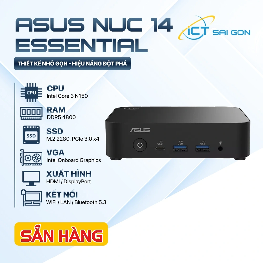 Mini PC Asus NUC 14 Essential RNUC14MNK1500000 Intel® N150 (1xDDR5-4800/1x M.2 2280 up to PCIe Gen3x4 /WiFi 6/No-OS )