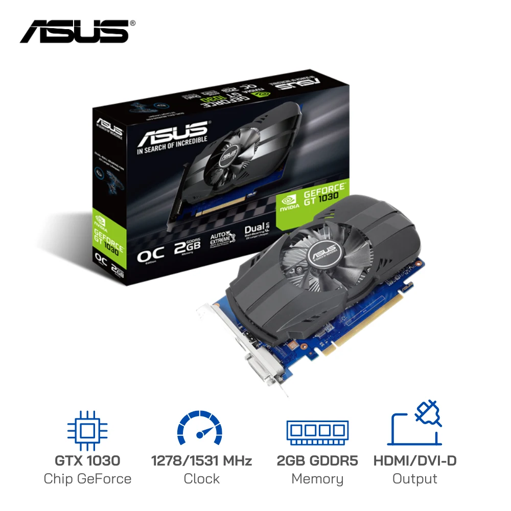 VGA ASUS PH-GT1030-O2G 2GB GDDR5 (1 x HDMI 2.0b , 1 x DVI-D)