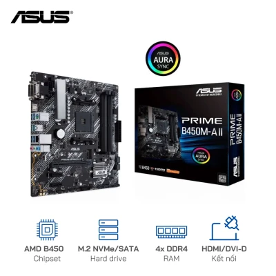 Mainboard Asus PRIME B450M-A II - Socket AM4, 4xDDR4, 1 x D-Sub, 1 x DVI-D, 1 x HDMI, 1 x M.2 NVMe