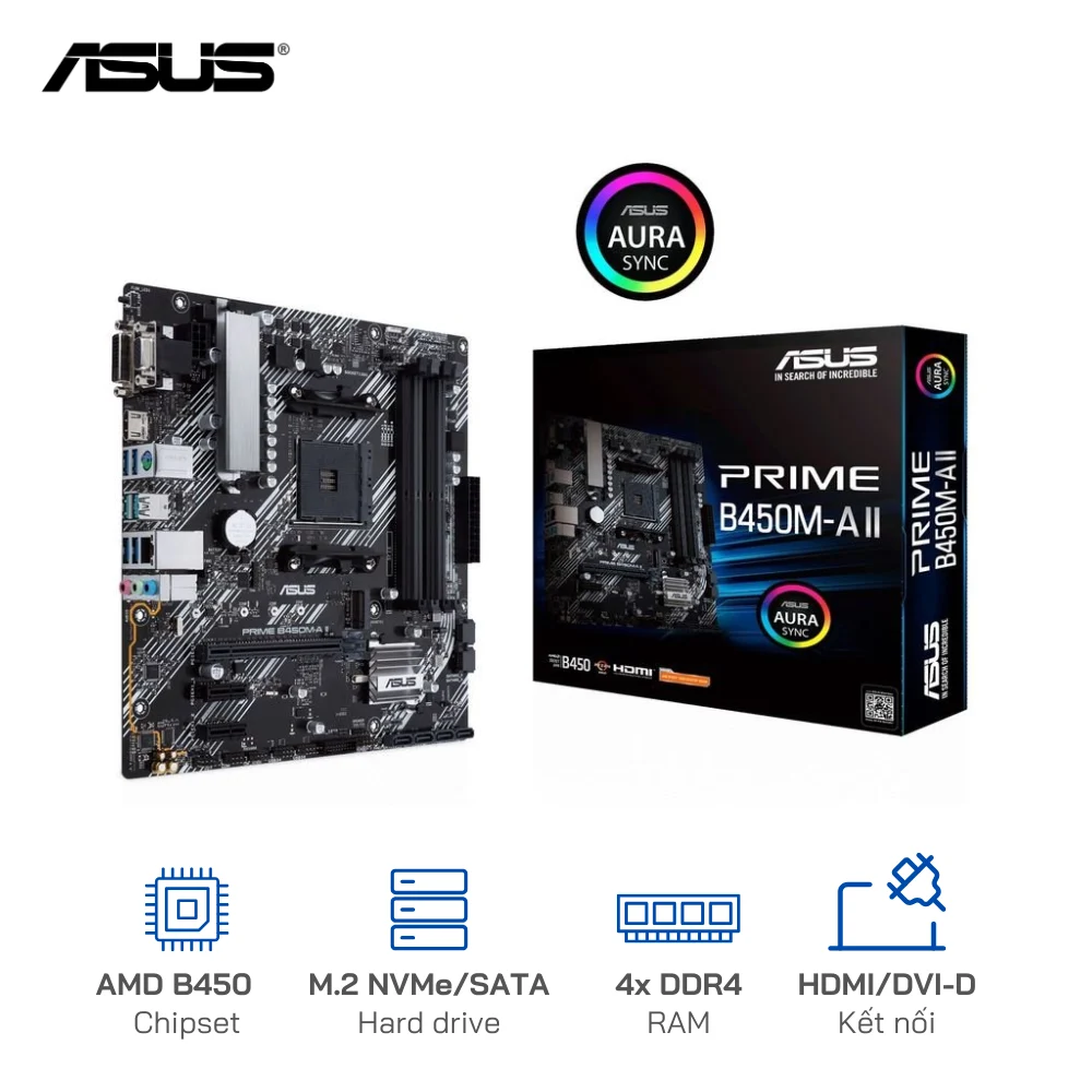 Mainboard Asus PRIME B450M-A II - Socket AM4, 4xDDR4,  1 x D-Sub, 1 x DVI-D, 1 x HDMI, 1 x M.2 NVMe