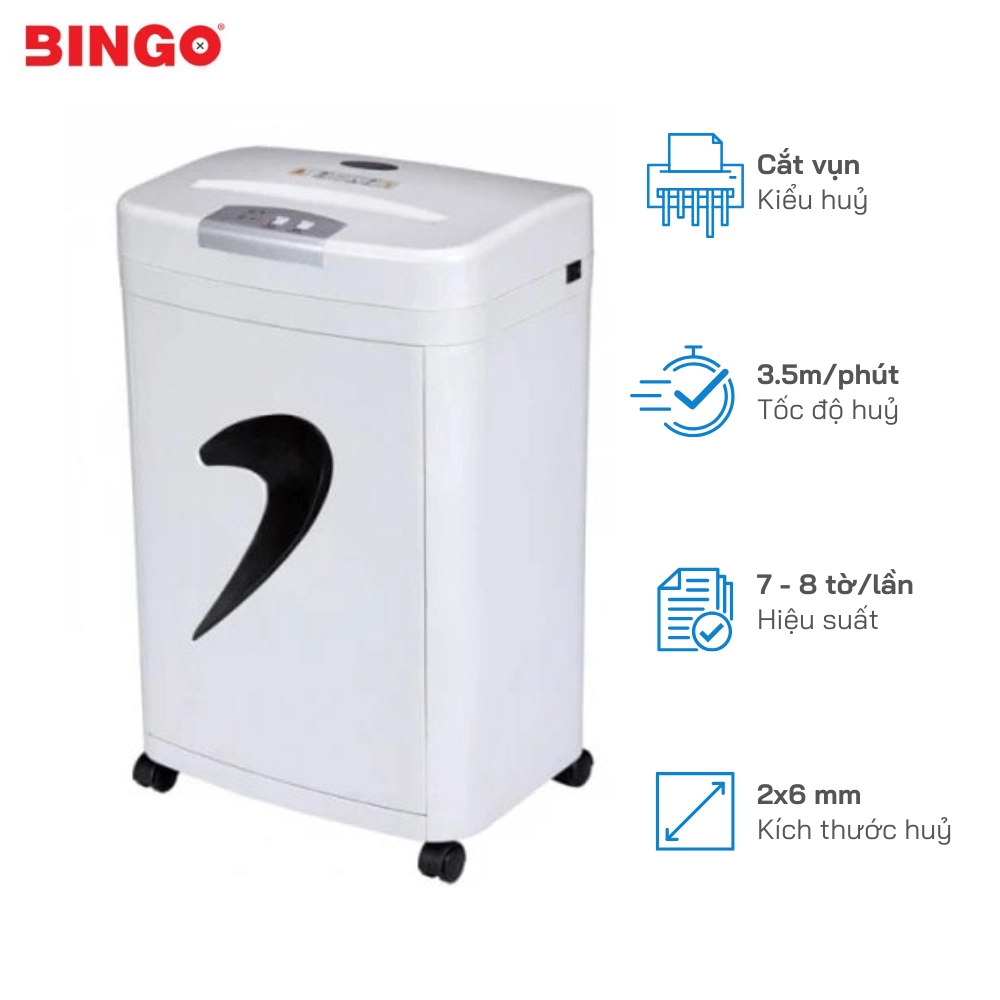 Máy hủy giấy Bingo C32 Số tờ hủy/ lần : 8 tờ - Hủy Vụn, Thùng 20 Lít