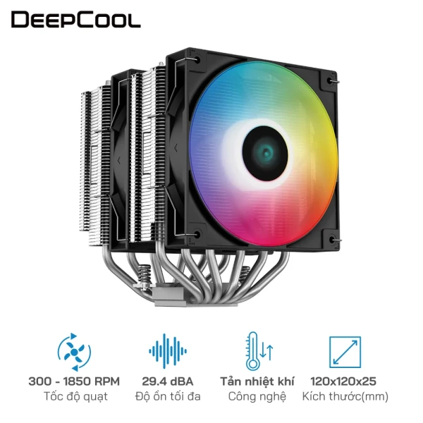 Tản Nhiệt Khi CPU Deepcool AG620 ARGB - Socket hỗ trợ  LGA2066/2011v3/2011/1700/1200/11xx AM4/AM5
