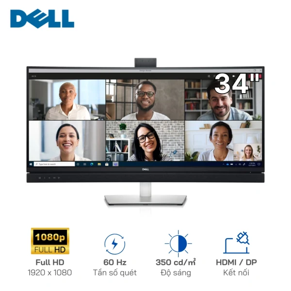 Màn hình hội nghị Dell C3422WE 34 inch Cong WQHD IPS USB Type C Webcam