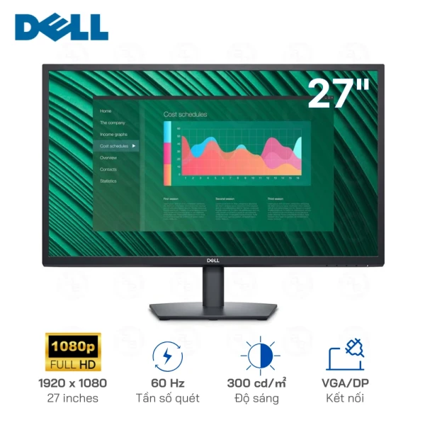 Màn hình Dell E2723H 27 inch FHD (1920x1080), Cổng kết nối: DisplayPort 1.2/ VGA, Độ sáng: 300 nit
