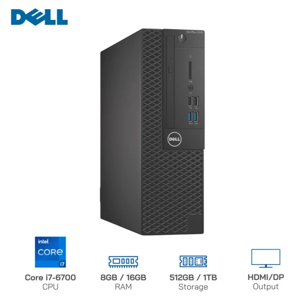 Máy bộ cũ Dell Optiplex 3050 Core i7-6700/16GB/1TB HDD/Xuất hình: HDMI/DisplayPort
