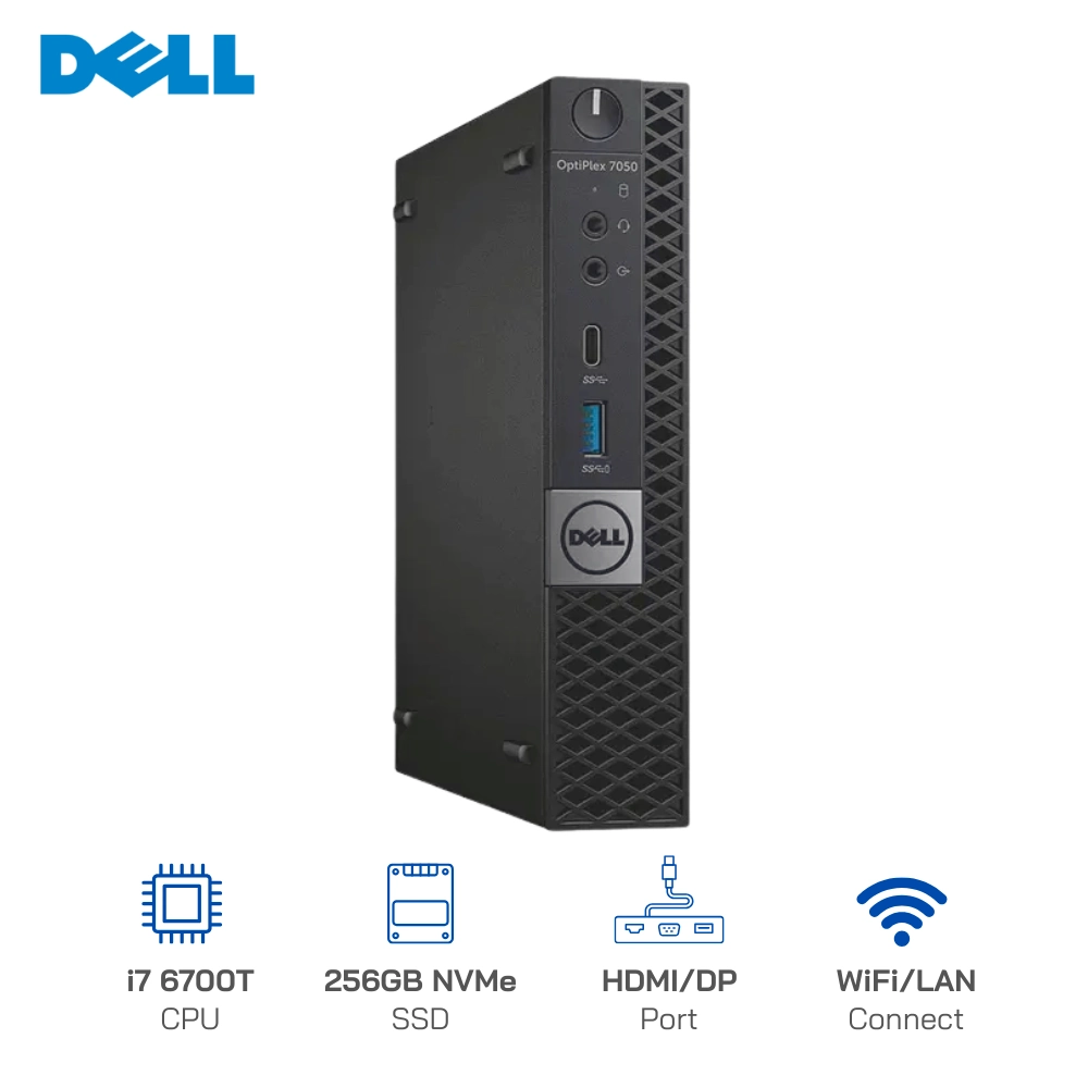 Máy bộ Mini PC Dell Optiplex 7050 Micro Core i7-6700T, Ram 8GB, SSD 256GB, Wifi