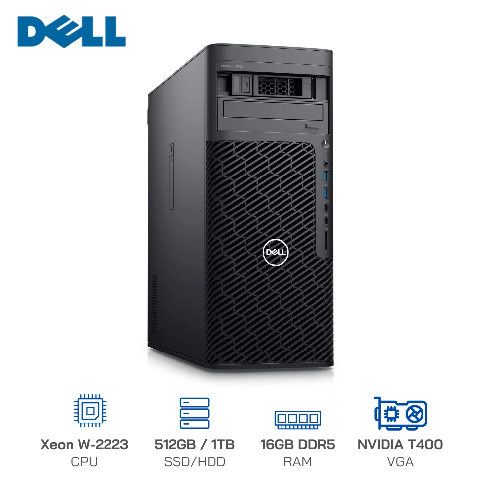 Máy Trạm Dell Precision 5860 (Intel Xeon W3-2423/Ram 16GB/ SSD 512GB, HDD 1TB/ VGA T400 4GB/ DVDRW/K+M/Win11) D03T001