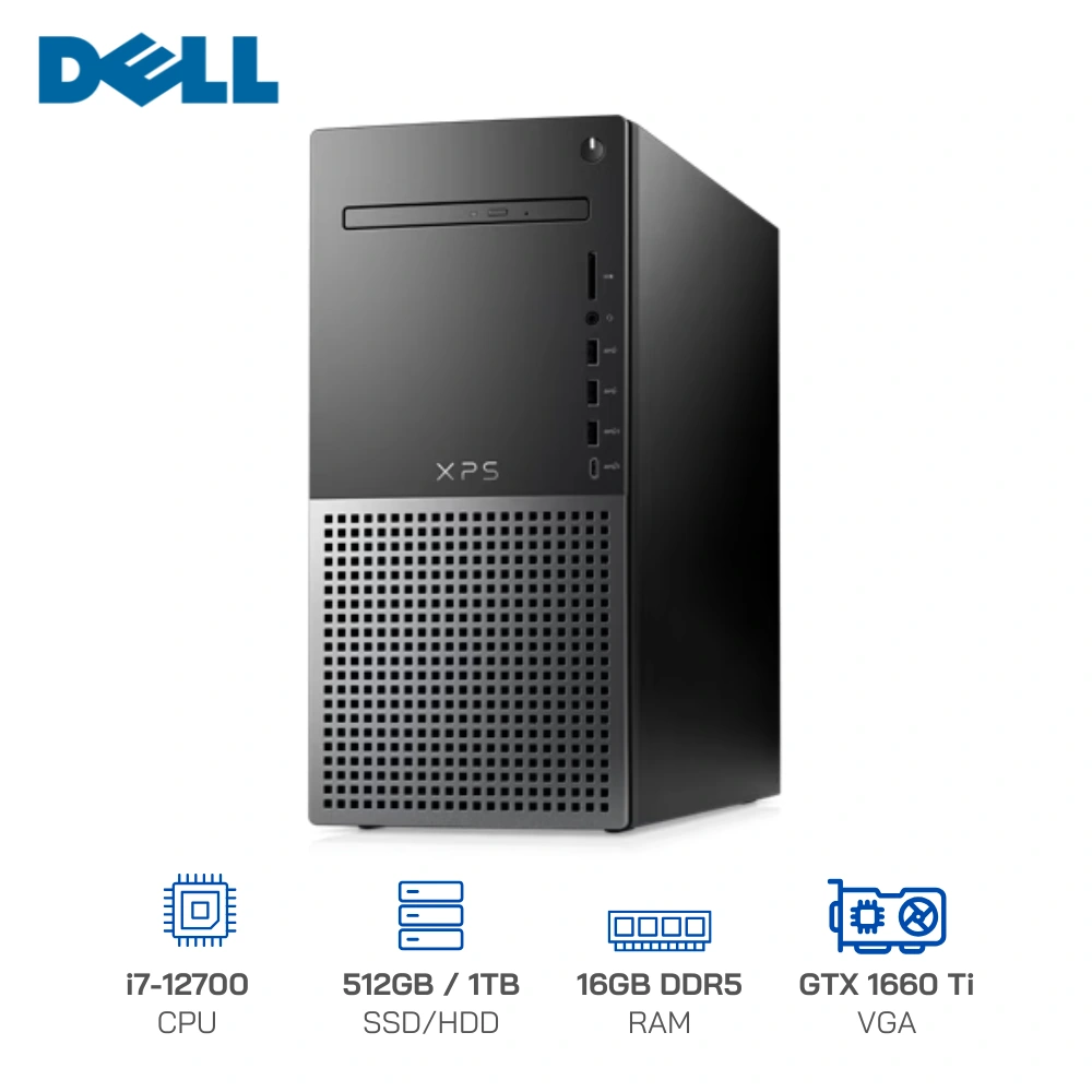 PC Dell XPS 8950 (i7-12700/Ram 16GB / SSD 512GB +1TB HDD/ VGA GTX1660Ti/ DVDRW/ WL+BT/K+M/Office/Win11) (42XPS89D002)