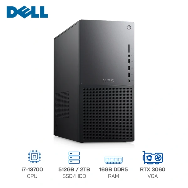 PC Dell XPS 8960 (i7-13700/ Ram 16GB/ SSD 512GB + 2TB HDD/ VGA RTX 3060 12G/ DVDRW/ WL+BT/ K+M/Office/Win11) (XPSI78960W