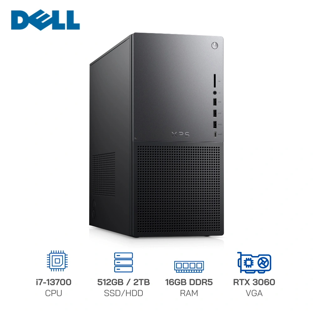 PC Dell XPS 8960 (i7-13700/ Ram 16GB/ SSD 512GB + 2TB HDD/ VGA RTX 3060 12G/ DVDRW/ WL+BT/ K+M/Office/Win11) (XPSI78960W