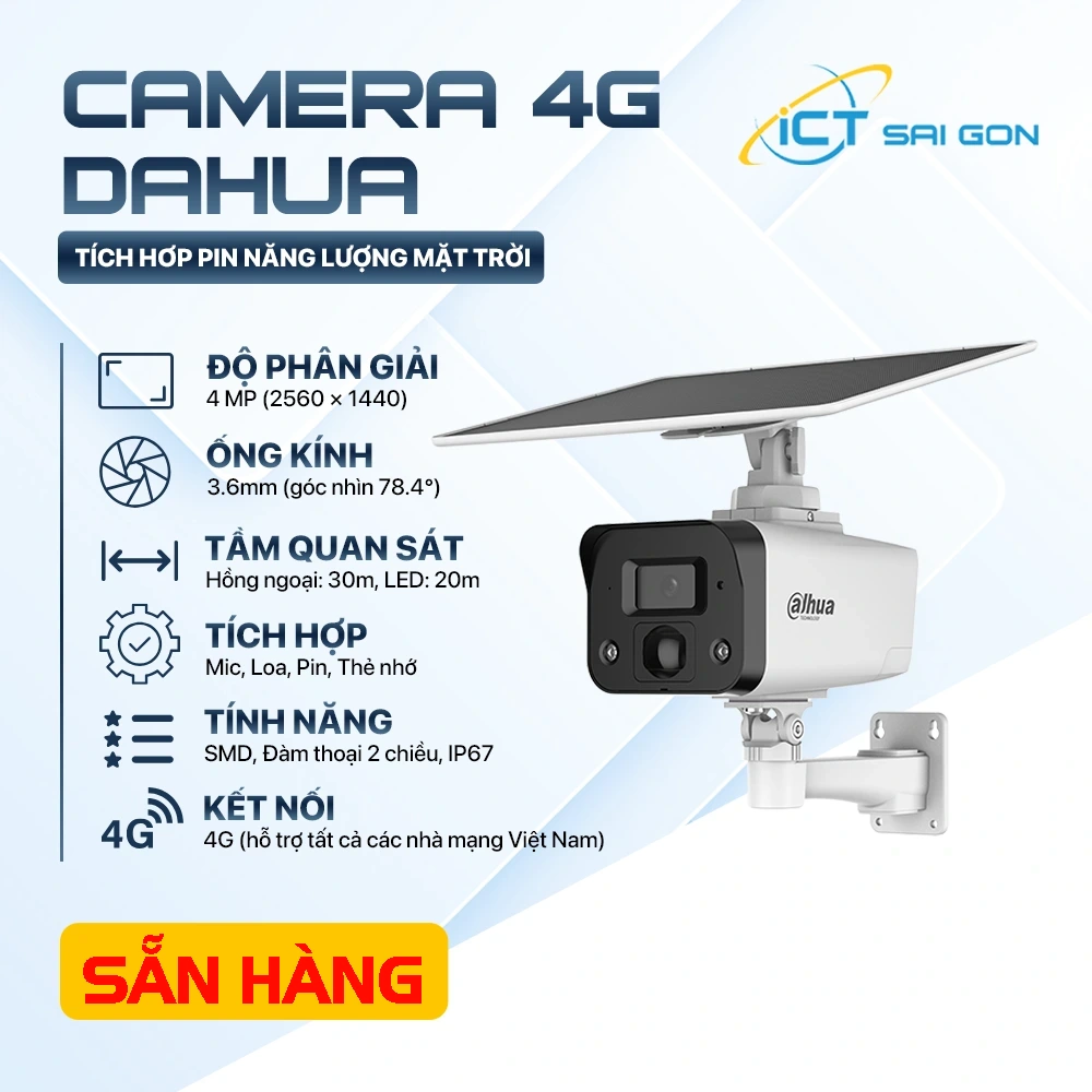 Camera IP 4G DAHUA DH-IPC-HFW2441DG-4G-SP-B-MAX 4MP Tích hợp Pin NLMT