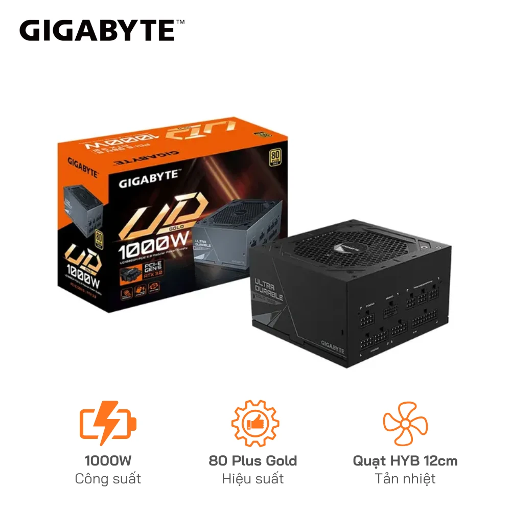 Nguồn GIGABYTE 1000W Gold UD1000GM PG5 Gold - Công Suất Thực 90% - Full Modular - Hỗ trợ PCIe 5.0