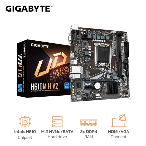Mainboard GIGABYTE H610M H V2 2x DDR4 RAM / M.2 NVMe SATA / HDMI VGA