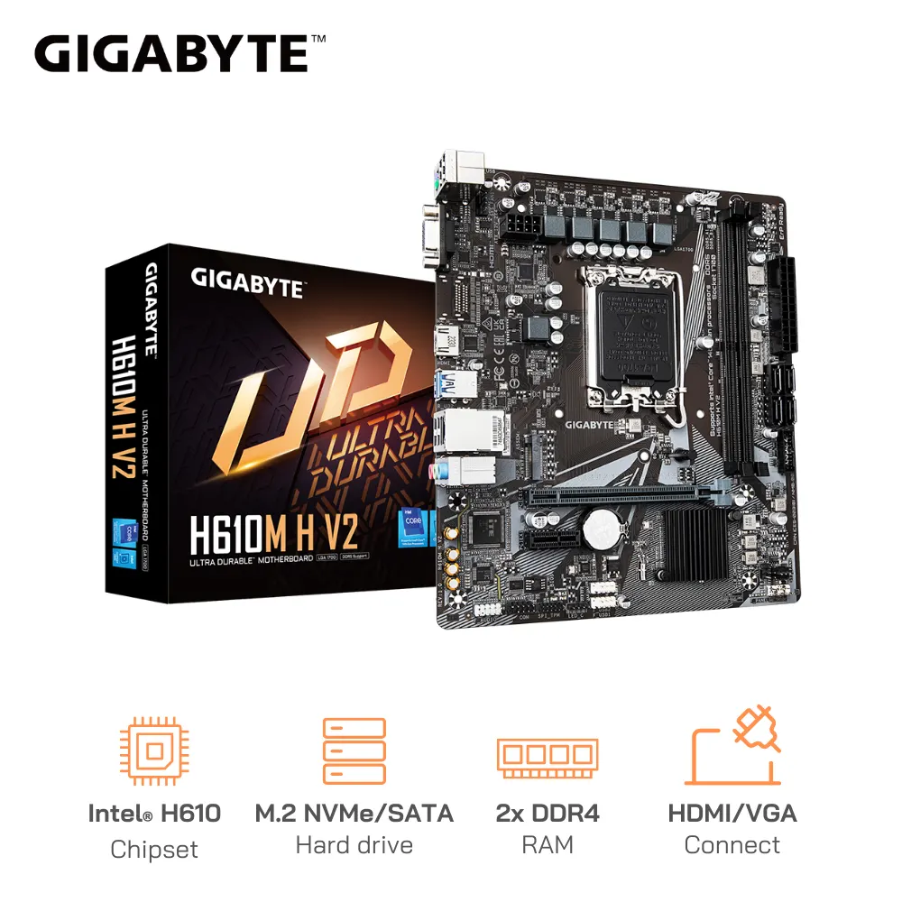 Mainboard GIGABYTE H610M H V2 2x DDR4 RAM / M.2 NVMe SATA / HDMI VGA
