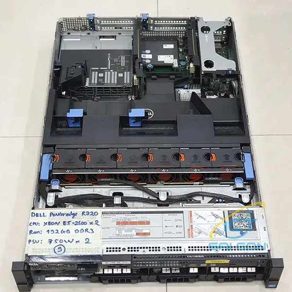 Thanh lý server cũ Dell PowerEdge R720, CPU E5-2670V2, Ram 16GB, Nguồn 750W, Raid Dell PERC H710