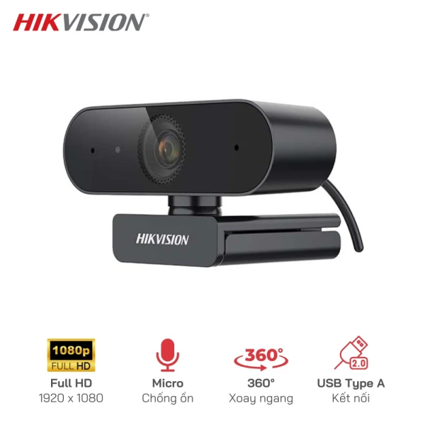 Webcam Hikvision DS-U320 - 2MP - FHD (1920 x 1080) - Tích hợp Mic, chống ồn thông minh - Không cần cài đặt