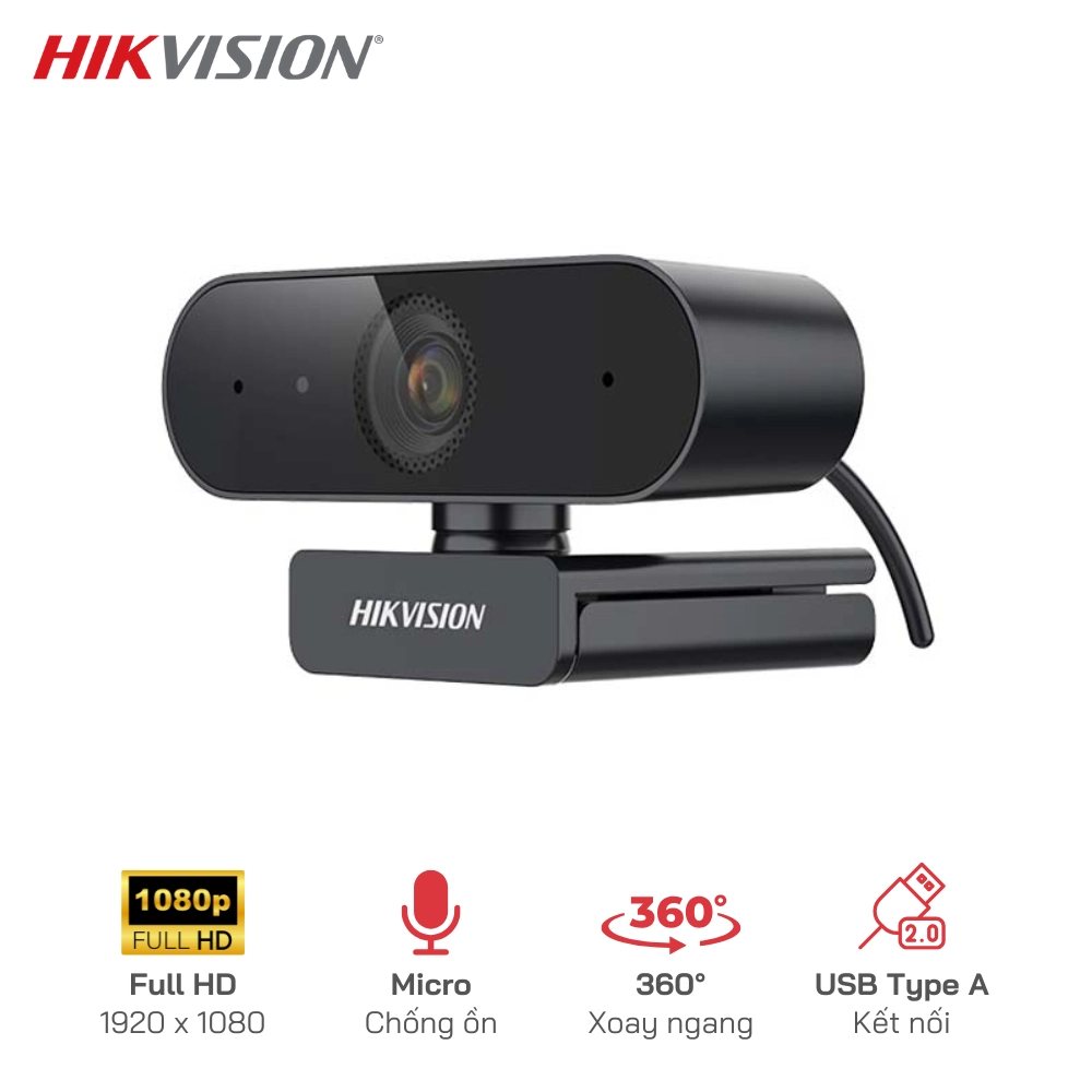 Webcam Hikvision DS-U320 - 2MP - FHD (1920 x 1080) - Tích hợp Mic, chống ồn thông minh - Không cần cài đặt