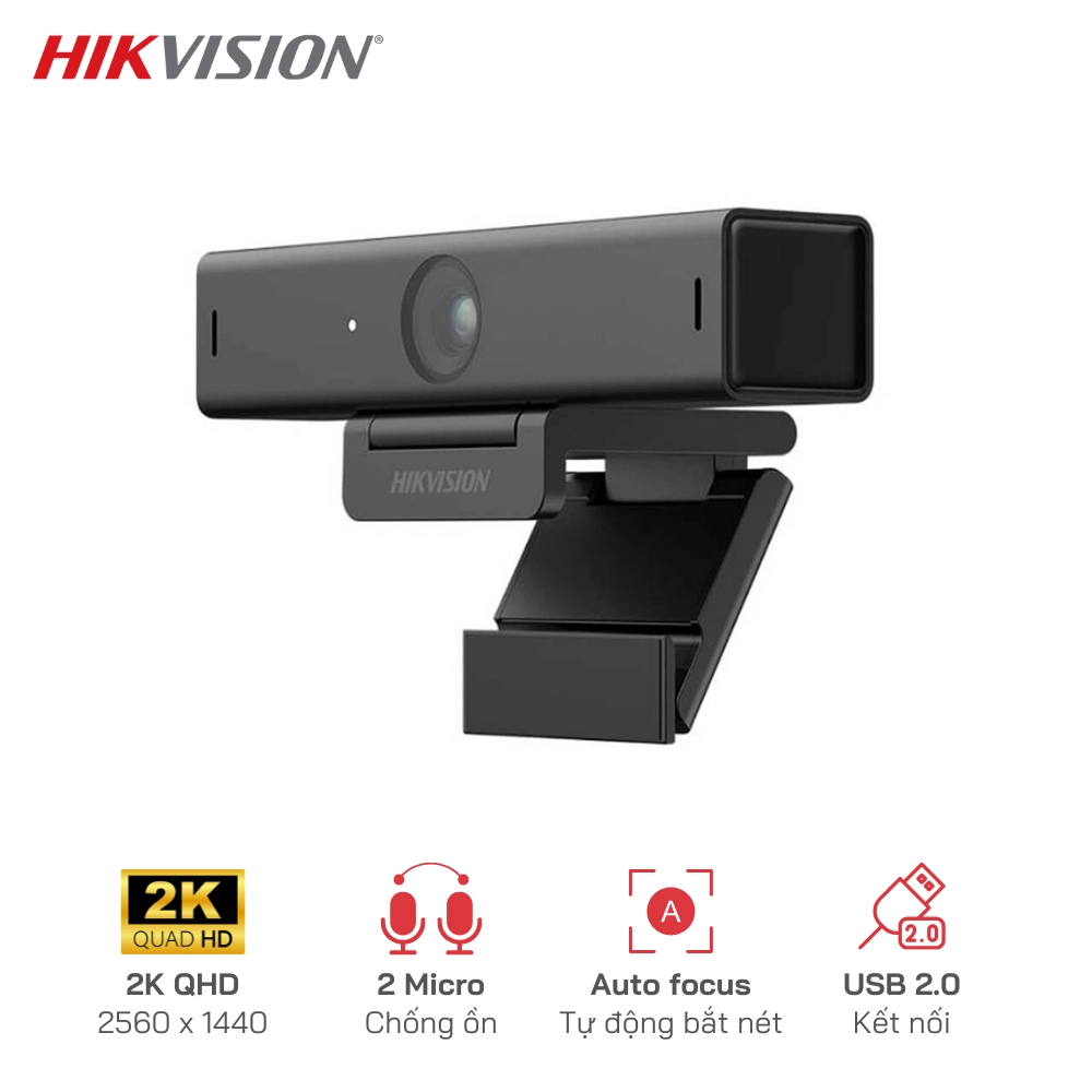 Webcam Hikvision DS-UC4 2K - Tích hợp  2 Mic – thu âm đa hướng, chống ồn thông minh, chuyên hội nghị, doanh nghiệp