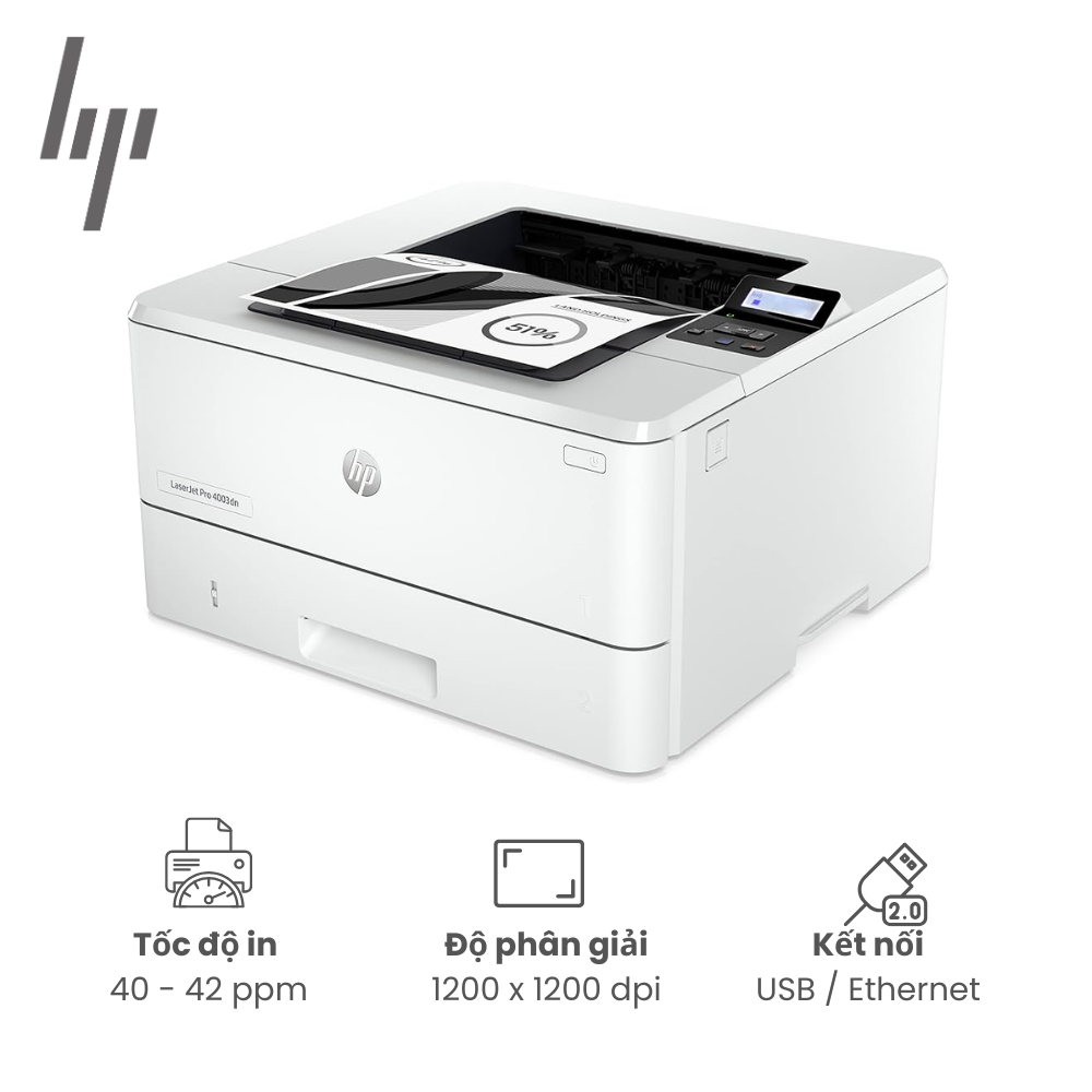 Máy in HP LaserJet Pro 4003DN (2Z609A), In 2 mặt, Kết nối: USB, LAN, tốc độ in 40 trang/ phút