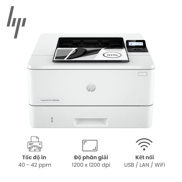 Máy in HP LaserJet Pro 4003DW (2Z610A), In 2 mặt, Kết nối: USB, Lan/ Wifi, tốc độ in 40 trang/ phút