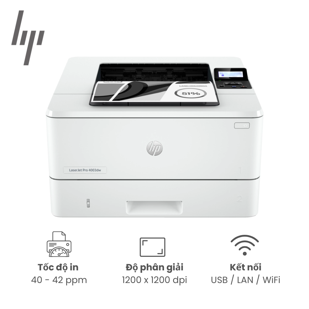 Máy in HP LaserJet Pro 4003DW (2Z610A), In 2 mặt, Kết nối: USB, Lan/ Wifi, tốc độ in 40 trang/ phút