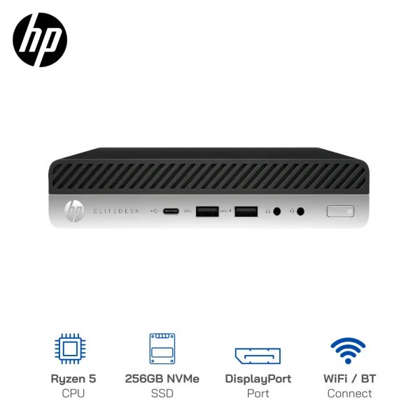 Máy Bộ Mini PC HP EliteDesk 705 G5, Ryzen 5 3400GE, Ram 16GB, SSD 256GB, VGA 4GB, Wifi, Win 10
