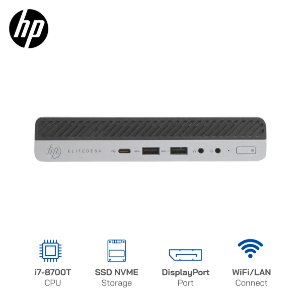 Máy Bộ Mini PC HP EliteDesk 800 G4, Core i7-8700T Kết Nối Wifi