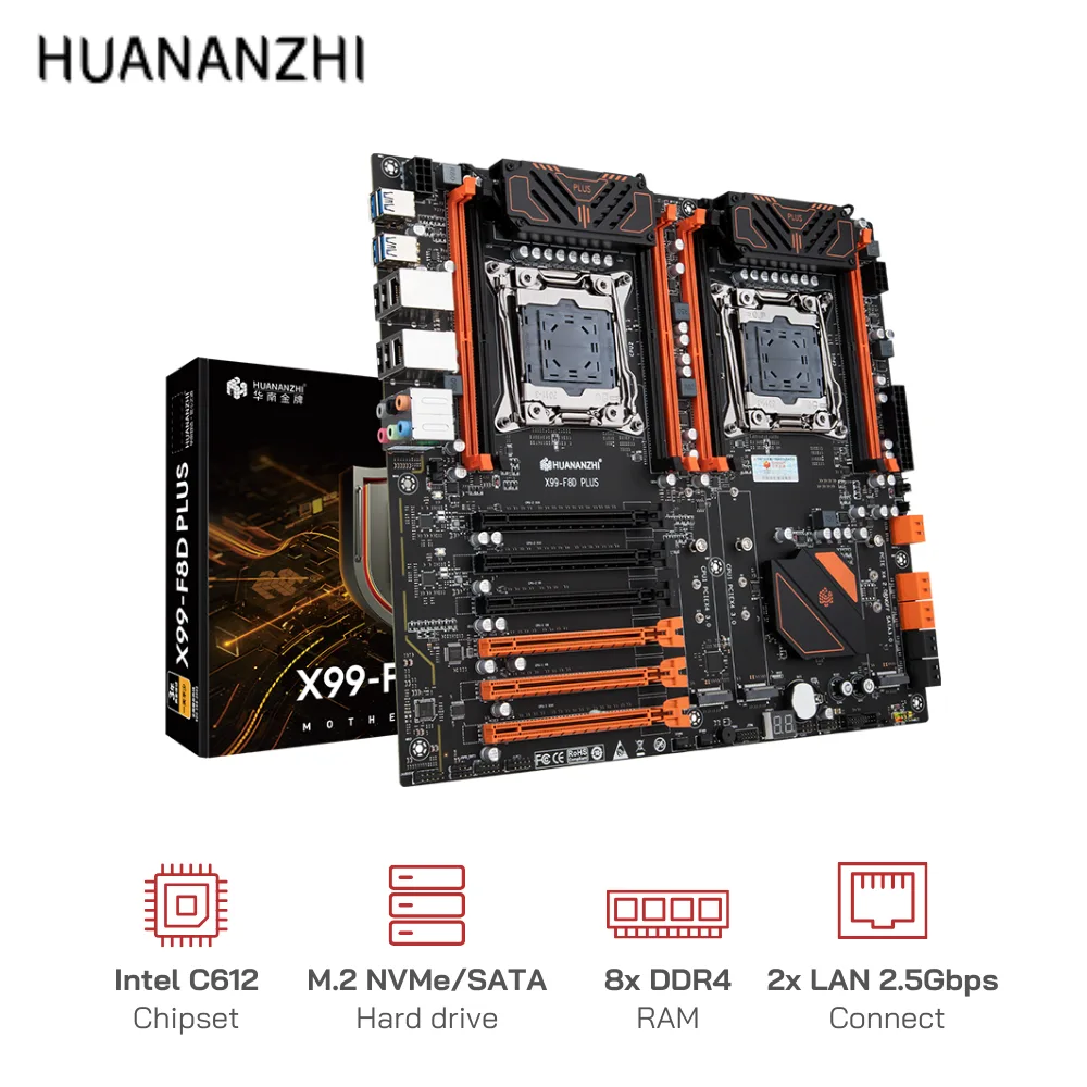 Mainboard Huananzhi X99-F8D PLUS - Support 2 CPU - Socket LGA2011-3 - NVME PCIE