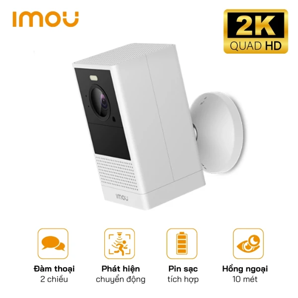 Camera IP Wifi Dùng Pin Imou IPC-B46LP-White 4MP, Full color, Tích hợp loa, Đàm thoại 2 chiều