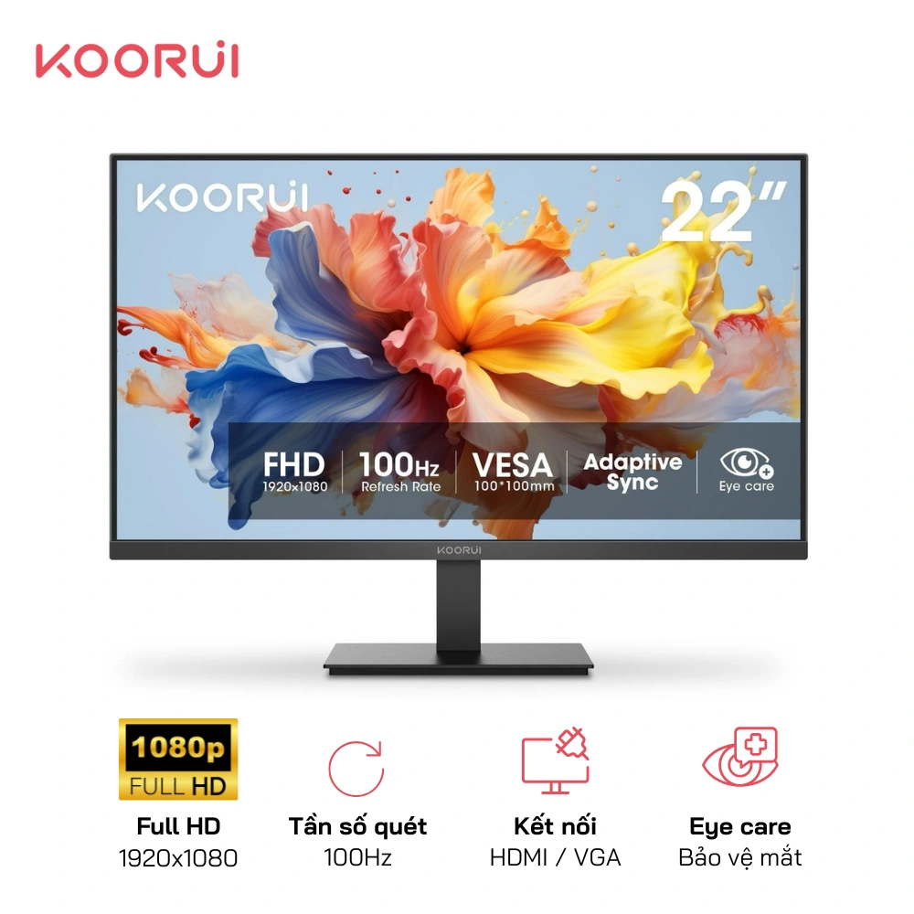 Màn hình FHD Koorui E2212F 22 Inch Tấm nền VA 100Hz 6ms 250nits Kết nối HDMI