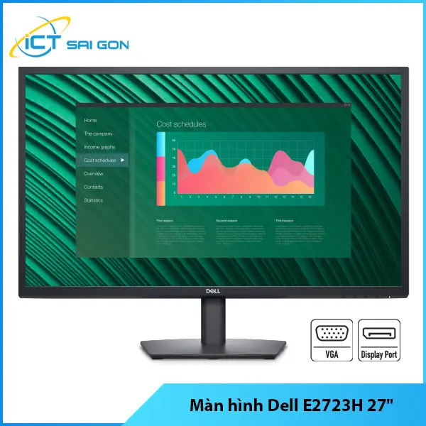Màn hình Dell E2723H 27 inch FHD (1920x1080), Cổng kết nối: DisplayPort 1.2/ VGA, Độ sáng: 300 nit