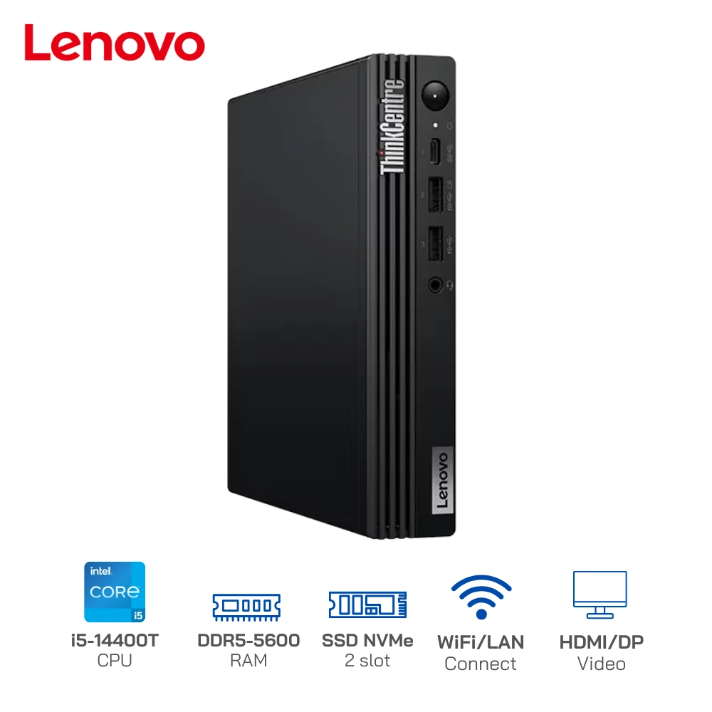 Máy bộ Mini PC Lenovo ThinkCentre M70q Gen 5 Tiny Core i5-14400T, Ram 16GB, SSD 256GB, Wifi 6, Win 11