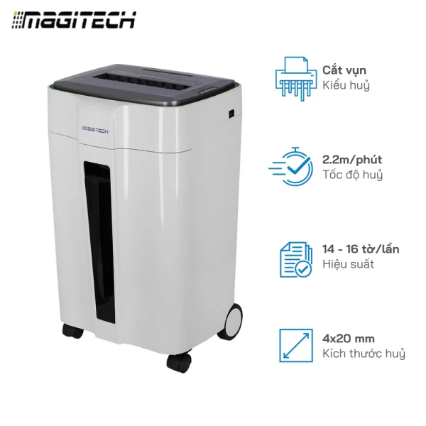 Máy huỷ giấy Magitech DM-220C, Hủy Vụn 14-16 Tờ/Lần - Khổ Giấy A4, Tốc độ hủy : 2.0m/min
