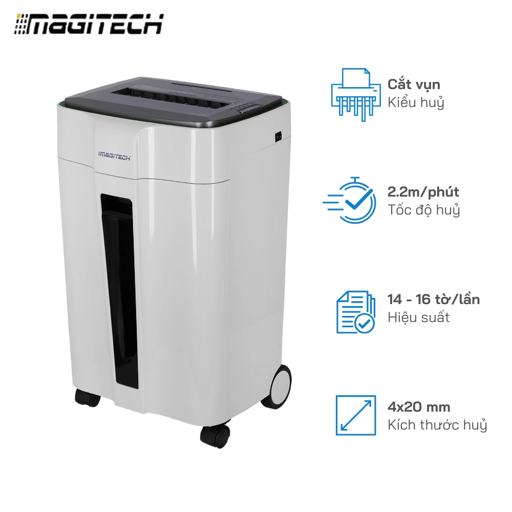 Máy huỷ giấy Magitech DM-220C, Hủy Vụn 14-16 Tờ/Lần - Khổ Giấy A4, Tốc độ hủy : 2.0m/min