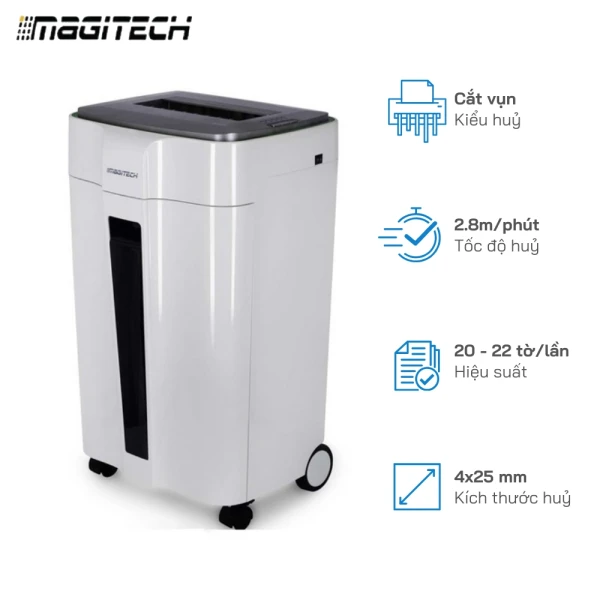 Máy hủy giấy Magitech DM-300C, Hủy Vụn 20-22 Tờ/Lần - Khổ Giấy A4, Tốc độ hủy: 2.8m/min, Hủy liên tục: 15 phút