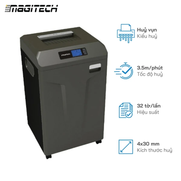 Máy hủy tài liệu công nghiệp Magitech XM-300C | Huỷ vụn tốc độ 32 tờ/lần