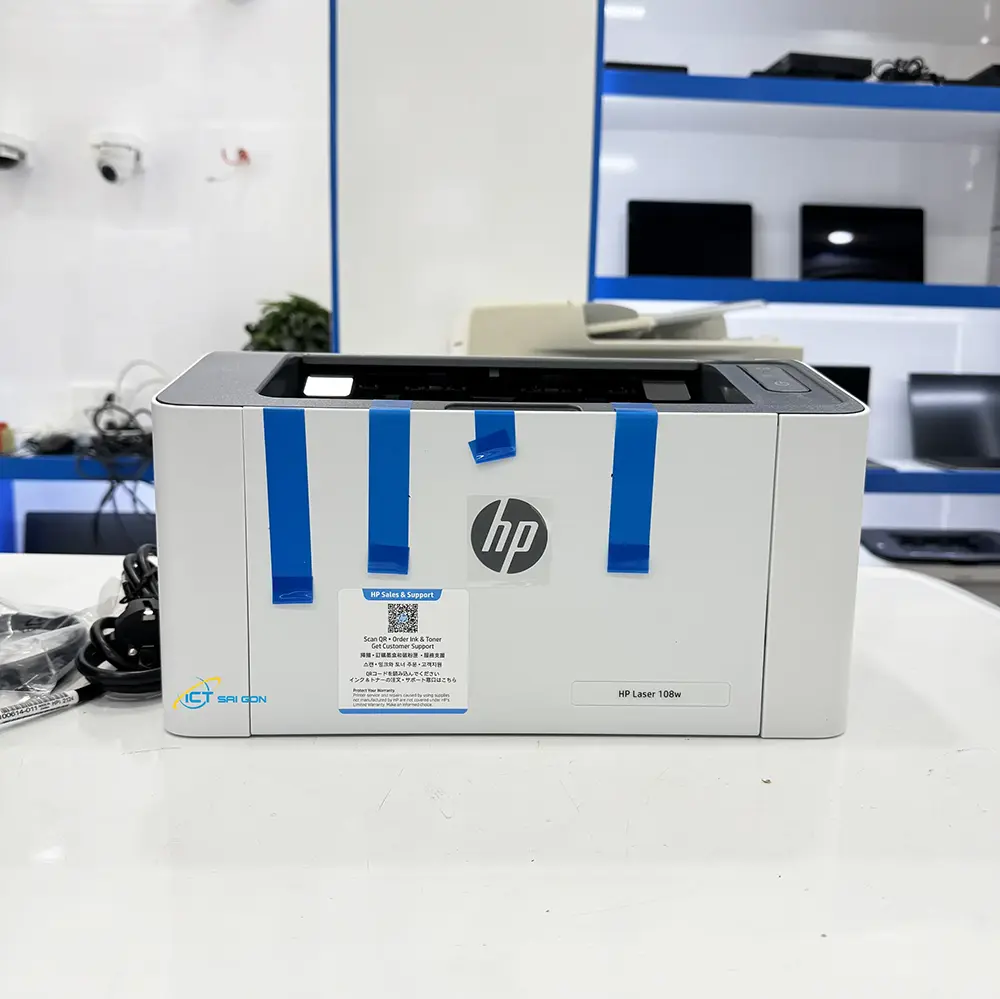 Máy in HP Laser 108w (4ZB80A), in trắng đen, khổ giấy A4/A5 Letter, tốc độ in/ 20 trang/phút, Kết nối: USB 2.0, Wifi