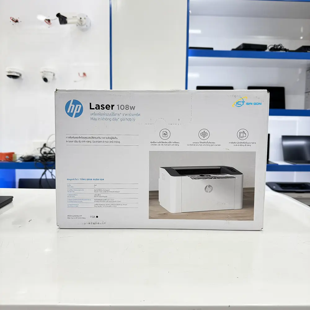Máy in HP Laser 108w (4ZB80A), in trắng đen, khổ giấy A4/A5 Letter, tốc độ in/ 20 trang/phút, Kết nối: USB 2.0, Wifi